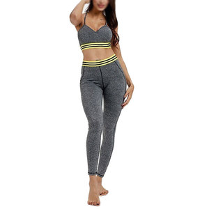 Conjunto de Pantalones de Yoga de Cintura Alta Color Gris Jaspeado para Mujer, Directo de Fábrica, Conjunto Deportivo de Dos Piezas con Rayas en Contraste para Gimnasio - Product Image 4