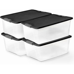 4 Pack Clear Plastic Storage <b>Bins</b> <b>with</b> Gray <b>Lids</b> 15 Quart Stackable Organizer Boxes for Bedroom and <b>Bathroom</b> - Product Image 1