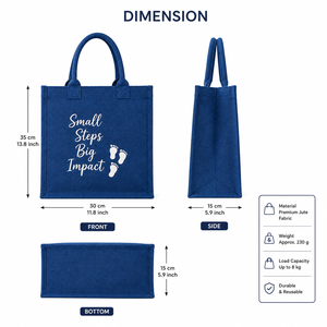 Bolsa de Yute Azul con Diseño de Huellas y Asas de Cuerda, Tamaño Mediano, para Uso Diario, Playa, Exposiciones y Compras, Pequeños Pasos, Gran Impacto - Product Image 2