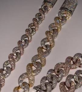 Ensemble de colliers chaîne cubaine personnalisés sertis de diamants Moissanite micro-pavés, style Hip Hop, en argent sterling 925 plaqué or blanc - Product Image 4