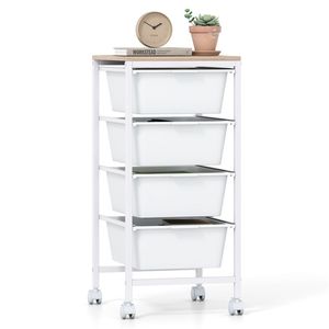 Carrello Organizzatore Mobile a 4 Cassetti Staccabili con Piano in MDF per Bagno e Cucina, Pieghevole in Metallo (Naturale) - Product Image 1
