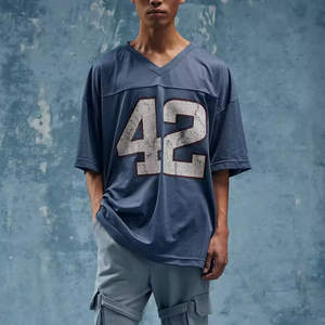 Maillot de football vintage surdimensionné à rayures colorées personnalisées pour homme, t-shirt de football ample en maille à manches courtes - Product Image 2