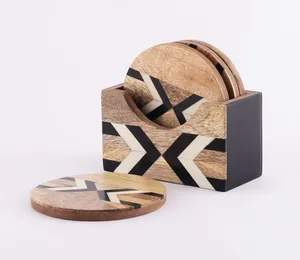 Juego de Posavasos de Madera de Acacia Natural de Alta Calidad, Diseño Bohemio, Hechos a Mano y No Tóxicos, Accesorios de Cocina para Bebidas - Product Image 3