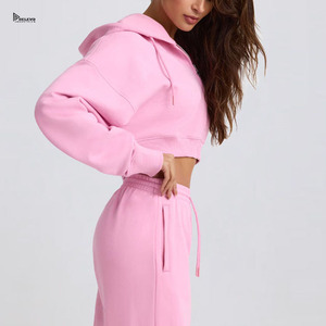 Women Tracksuit Set Short Zipper Hoodie and Jogger Pants Casual Sportswear Polyester Spandex Fabric OEM ODM - Product Image 5