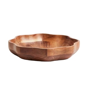Cuenco para servir con bordes ondulados de madera de mango, plato rústico de madera para ensalada de frutas o uso doméstico decorativo, novedad - Product Image 1