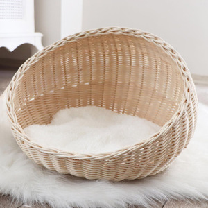 Cheapest price pet cages & <b>houses</b> natural rattan <b>beds</b> for pets handwoven round dog cat <b>bed</b> - Product Image 1