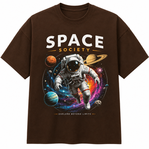 T-shirt noir pour homme à manches longues, col rond, coupe ample, imprimé astronaute Space Society, 100 % coton jersey respirant - Product Image 1