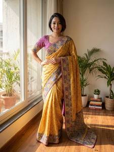 Royal Mirror Grace Traditional <b>Wedding</b> Chinnon Saree with Golden Zari Diamond Mirror Elegant <b>Ribbon</b> Design - Product Image 2