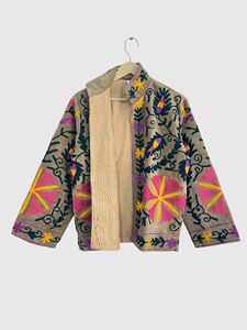 Hand Embroidered Floral Jacket Mandarin Collar Full Sleeve Plus Size Womens Autumn Wear Cotton Zipper Closure Prairie Chic Style - Product Image 3