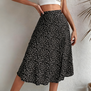 Jupe midi en polyester/coton à imprimé floral, fendue sur le côté, taille haute, coupe trapèze, pour femme, décontractée, été, plage - Product Image 3