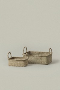 Set of 2 seagrass <b>baskets</b> with sturdy handles Handmade <b>Storage</b> <b>Basket</b> Wholesale eco-friendly Made in Viet Nam - Product Image 1