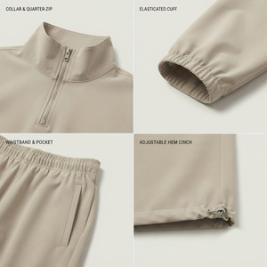 Conjunto Deportivo de Felpa Beige para Mujer REDDITO, Manga Larga, Cuello Alto, Corte Holgado, Informal, 2 Piezas, para Todas las Temporadas - Product Image 5