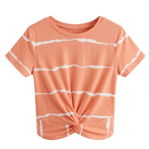 Camiseta Casual de Verano para Mujer, Estilo Simple, Talla y Color Personalizables, Transpirable, con Estampado Sólido - Product Image 1