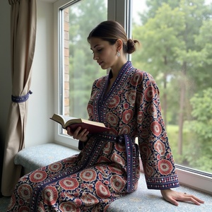 Suave algodón Paisley flecha diseño estampado Kimono bata vestido de talla grande ropa de dormir de mujer hecho a mano en la India - Product Image 6