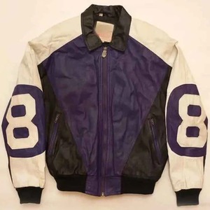 เสื้อแจ็คเก็ตหนังสีม่วงและสีดำลายลูกบิลเลียดหมายเลข 8 - Product Image 1