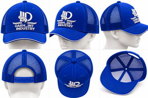 Casquette Snapback en maille à 6 panneaux OARH_INT INDUSTRY bleue avec logo en relief sur le devant, décontractée, unisexe, ajustement réglable - Product Image 5