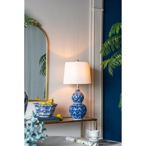 Lámpara de Mesa de Cerámica de Dos Niveles Azul y Blanco D13x25.7, Diseño Redondo con Estilo Elegante - Product Image 6