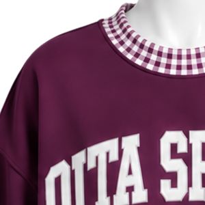<b>Mens</b> <b>Burgundy</b> Oversized Crewneck Sweatshirt With Checkered Trim Long Sleeve Graphic Print Pullover Casual Streetwear Fashion Top - Product Image 5