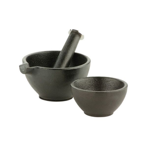 Moderno juego de mortero y pilón de hierro, acabado negro resistente, molinillo manual de especias y hierbas, herramienta de cocina para triturar ajo y condimentos. - Product Image 3