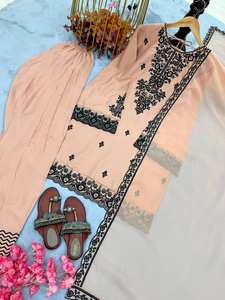 Conjunto de Vestido y Pantalón de Fiesta Moderno con Bordado Intenso en Tela de Satén de Seda BLOSSOM FABRIC, con Dupatta, para Todas las Temporadas, Traje Listo para Usar - Product Image 5