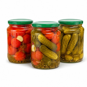 International Standard Top Selling Natural <b>Pickled</b> Assorty Whole Unpeeled Cucumber and Tomato Packed in 500ml Mason <b>Jar</b> - Product Image 1
