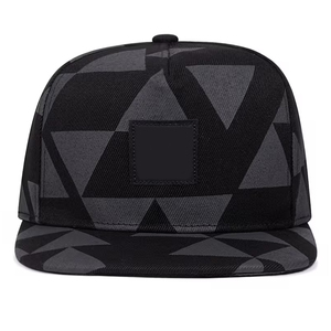 Service OEM ODM – Casquettes 5 panneaux haut de gamme à visière plate, imprimé géométrique sergé, style urbain, broderie personnalisée, prêtes à l'emploi pour l'extérieur - Product Image 1