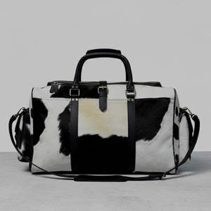 Oval Duffle Bag Cowhide Leather Brown White Unisex Travel Shoulder Strap Buckle Closure Utility Pocket 20-36L Capacity - Product Image 3