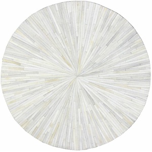 Alfombra redonda de piel de vaca con pelo blanco Alfombra de cuero a rayas hecha a mano para decoración del hogar y al aire libre - Product Image 2