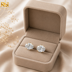 Pendientes de Diamante Cultivado en Laboratorio con Corte Ovalado Estilo East West |   Joyería Fina de Oro Sólido de 9K, 14K y 18K, Venta al por Mayor Directa, Hecho a Medida - Product Image 2