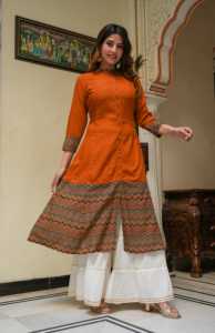 Blusa de Algodón con Estampado Zig Zag, Kurta, Anarkali Geométrica, Color Mostaza, Ropa Étnica para Mujer, Secado Rápido, Protección Solar, Moda de Verano - Product Image 5