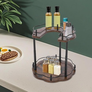 Organisateur de cuisine rustique en bois et métal, parfait pour les épices, les condiments et les essentiels quotidiens, support d'organisation pour pots à épices - Product Image 3