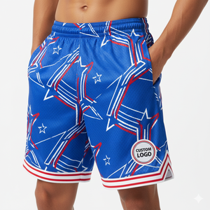 Shorts de basket-ball pour homme en mesh 100% polyester, logo personnalisé, sublimation, entrejambe de 5 pouces, longueur genou. - Product Image 1