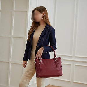 Bolso de Mano Tipo Hobo de Cuero Genuino para Mujer, Diseño de Lichee Rojo, Estilo Clásico, Gran Capacidad, Cierre de Broche, Correa Extraíble, Uso Diario - Product Image 4