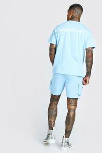 Shorts cargo bleu clair pour homme, taille à cordon, poches, style décontracté, taille mi-haute, longueur Bermuda, respirant, polyester écologique - Product Image 4
