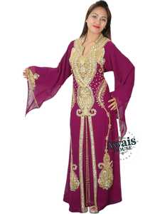 Robe Kaftan Abaya en Chiffon pour Femmes, Simple et Élégante, Col Montant, Manches Longues, Broderie de Paillettes, Applique, Couleur Unie - Product Image 5