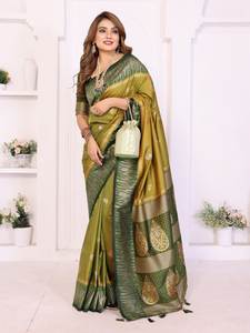 Sari en soie du Sud tissé Zari de luxe – 6,3 mètres, tenue de cérémonie avec richement orné de pallu pour mariages - Product Image 4