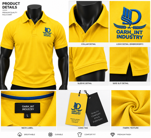 Chemises de golf pour hommes en polyester jaune à manches courtes avec logo brodé sur le devant, couleur unie, séchage rapide, respirantes, tricotées - Product Image 6
