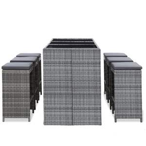Ensemble de bar de jardin en rotin PE gris 7 pièces, mobilier de patio avec housses amovibles - Product Image 3