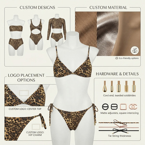 Women's <b>Leopard</b> <b>Print</b> High Cut Bikini Set Triangle Top <b>Tie</b> Side Bottoms Spandex/Polyester Stretch Eco-Friendly Quick Dry Front - Product Image 5