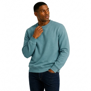 Sudadera de Cuello Redondo Color Verde Azulado para Hombre, Corte Regular, Tejido de Algodón, Estilo Casual, Color Sólido, para Otoño - Product Image 3