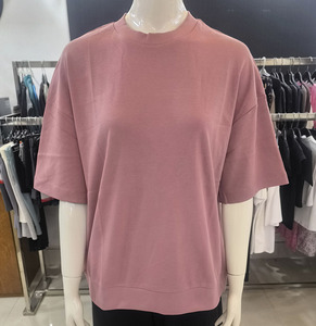 Camiseta Rosa de Corte Regular para Mujer con Logotipo, Cuello Redondo, Hombros Caídos, Top Largo Informal de Verano, 100% Algodón Jersey, Talla 6XL - Product Image 4