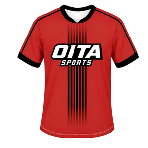 Ensemble de rugby rouge vif et noir, maillot à manches courtes et col rond avec short assorti, respirant, pour l'entraînement d'équipe et les performances sportives - Product Image 3