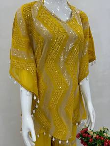 Womens Premium Faux Georgette <b>Kaftan</b> Sharara Set Heavy 3MM <b>Sequin</b> Embroidery with Designer Choli Wrinkle-Free Quick-Dry - Product Image 5