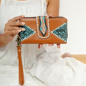 Pochette en cuir à fleurs rouges pour femmes, bracelet usiné à la main, sculpture, fermeture à glissière antivol en polyester, Offre Spéciale - Product Image 2