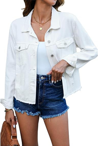 Chaqueta Utilitaria Blanca de Algodón para Mujer, Manga Larga, Cuello Camisero, Cierre de Botón, Estilo Veraniego - Product Image 3