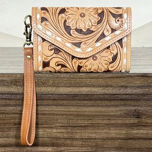 Low Price Fashionable Western Style Genuine Cowhide Leather Cowgirl Wallet Floral Pattern <b>Wristlet</b> Clutch for Travel Organizer - Product Image 4