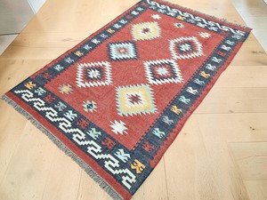 Handmade Kilim Area <b>Rug</b> Geometric Pattern Flatweave Wool Acrylic Rectangle Living Room <b>Boho</b> Tribal Style Jute Backing - Product Image 2