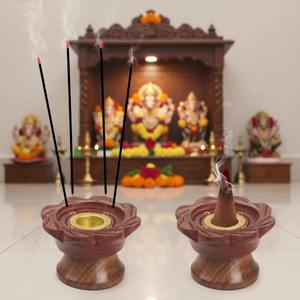 Wooden incense burner Hot Selling Brown Polished Incense Burner Acacia Wood Holder Handmade Natural Religious Use Home <b>decor</b> - Product Image 2