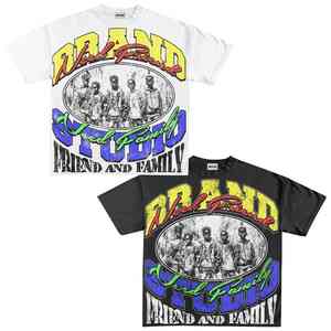 T-shirt décontracté pour homme en toile 100% coton, col rond, coupe ample, lourd, délavé à l'acide, imprimé avec logo personnalisé - Product Image 6