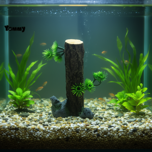 Decoración de tronco de árbol para acuario Yommy de 15 cm con hojas verdes para decoración de peceras - Product Image 3